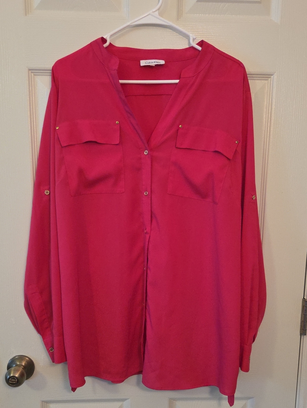 Calvin Klein Women's Dark Pink Button-Front Shirt